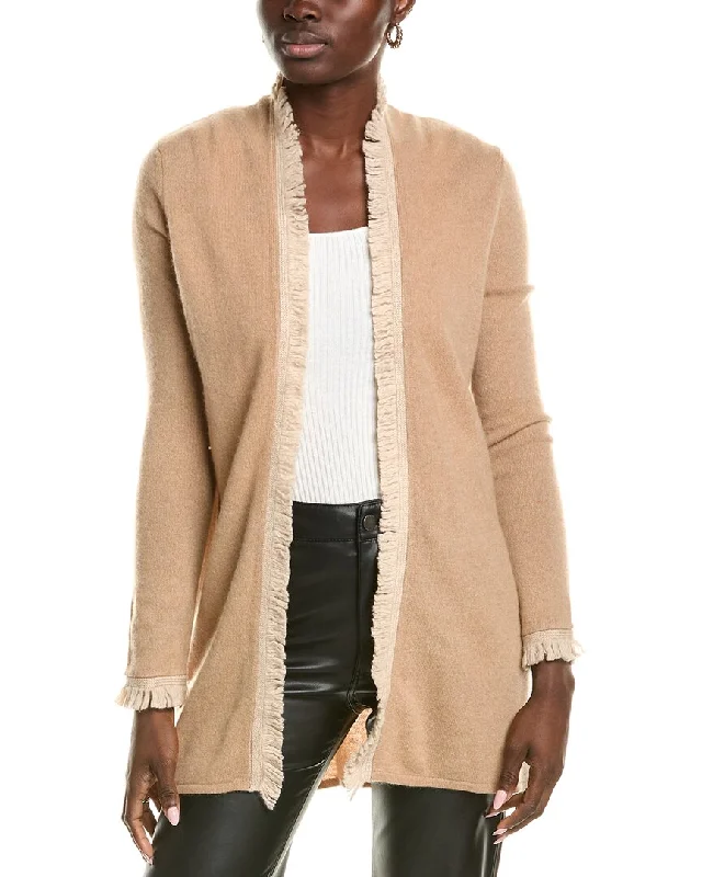 sofiacashmere Open Tonal Fringe Cashmere Cardigan Stylish Fashionable Trendy