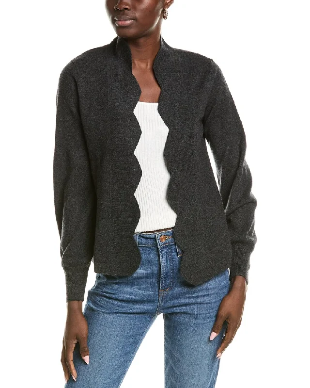 sofiacashmere Scallop Edge Cashmere Cardigan Elegant Classic Vintage