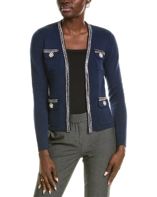 sofiacashmere Wool-Blend Cardigan Chenille Blend Fleece Blend Nylon Blend