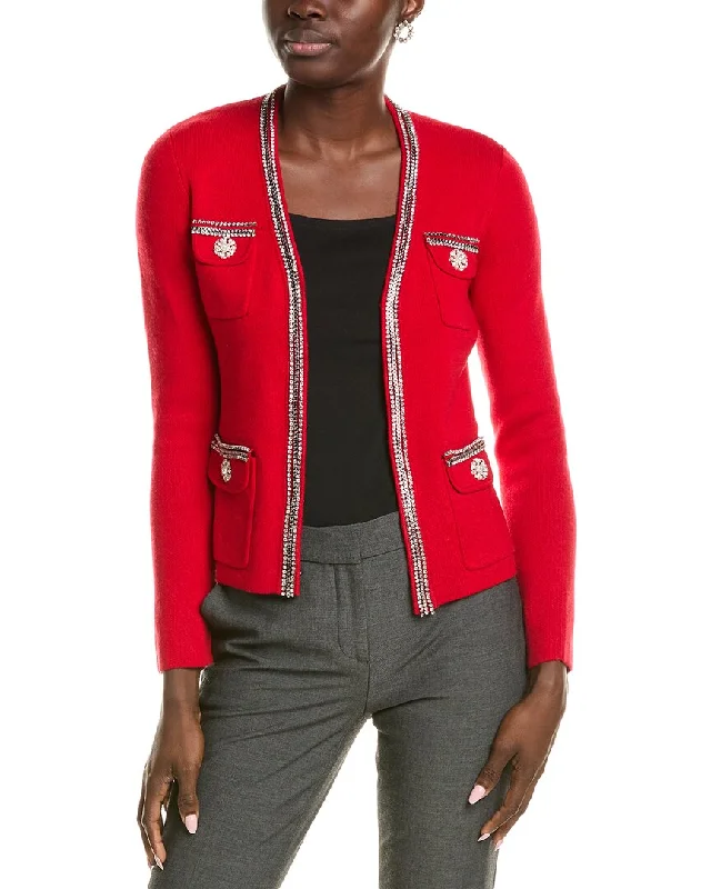 sofiacashmere Wool-Blend Cardigan Herringbone Houndstooth Plaid