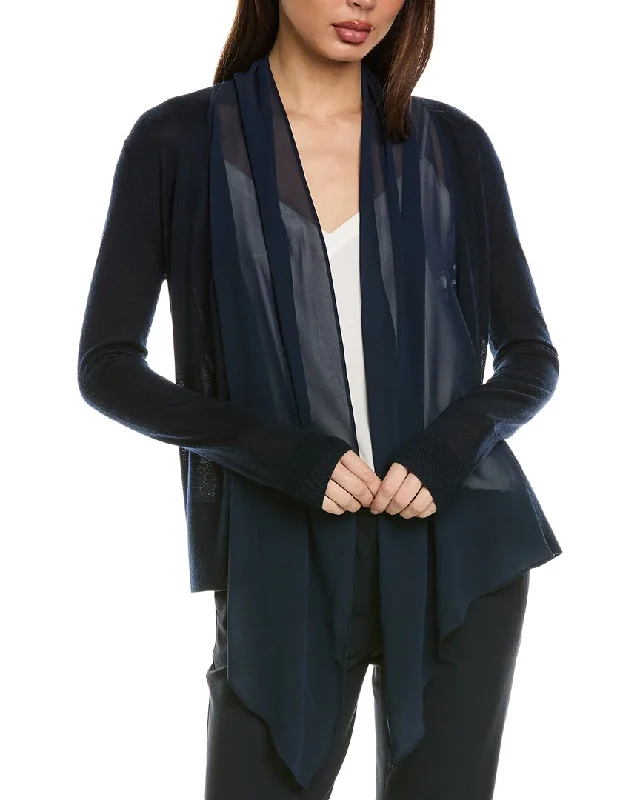 St. John Drape Collar Wool-Blend Cardigan Spandex Rayon Corduroy