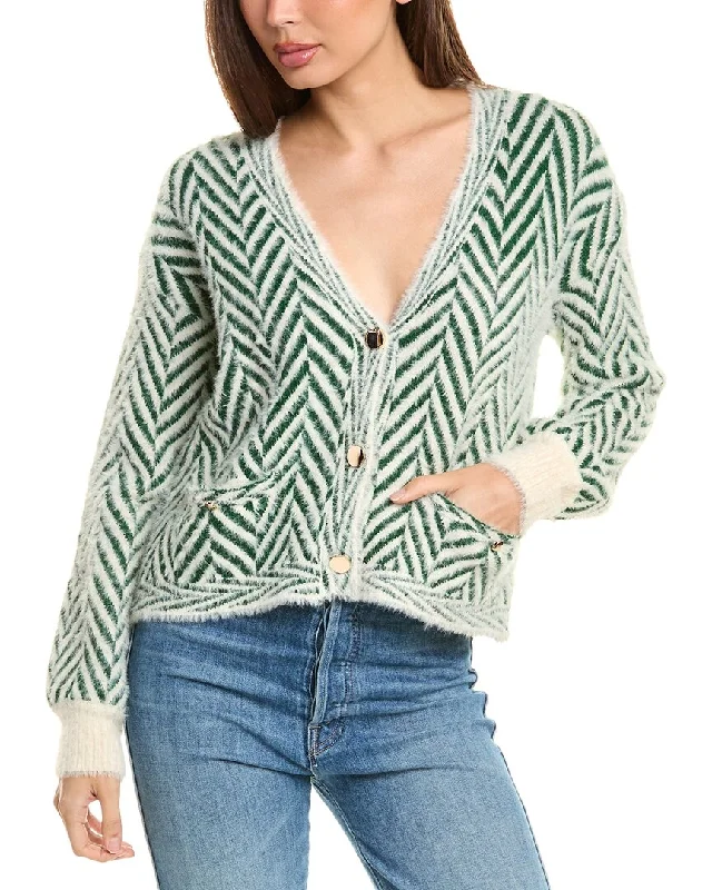 Stella + Lorenzo Fuzzy Eyelash Cardigan Glossy Satin Silk