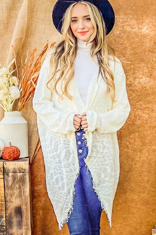 Textured Knit Fringe Hem Cardigan Beaded Cardigan Sequined Faux Fur