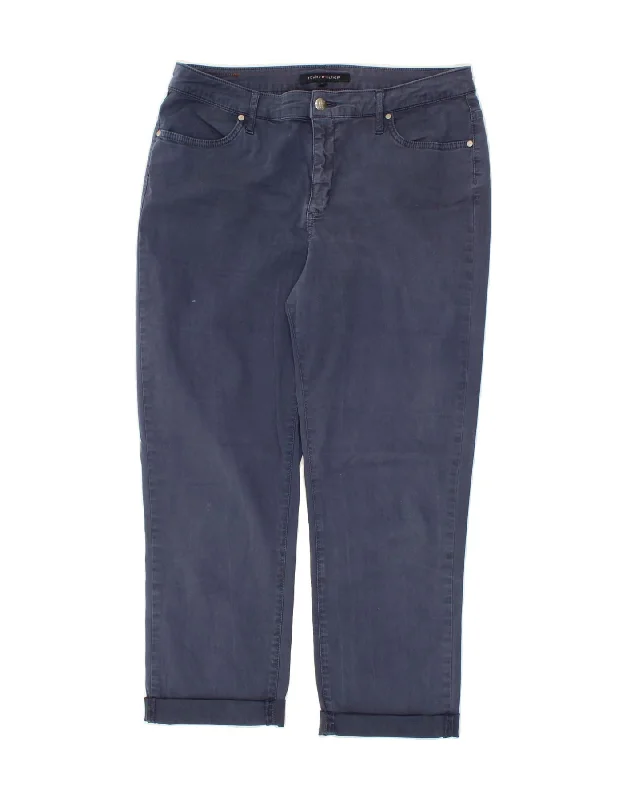 TOMMY HILFIGER Womens Crop Casual Trousers US 12 Large W34 L26 Navy Blue Trousers fashionable trendy TOMMY HILFIGER Womens Crop Casual Trousers US 12 Large W34 L26 Navy Blue Trousers fashionable trendy
