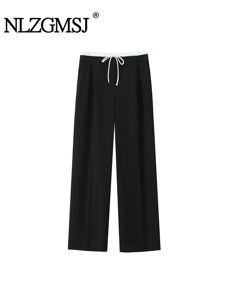 Autumn Women Casual Pants Drawstring Waist Straight Loose Wide Leg Trousers Trousers luxurious premium