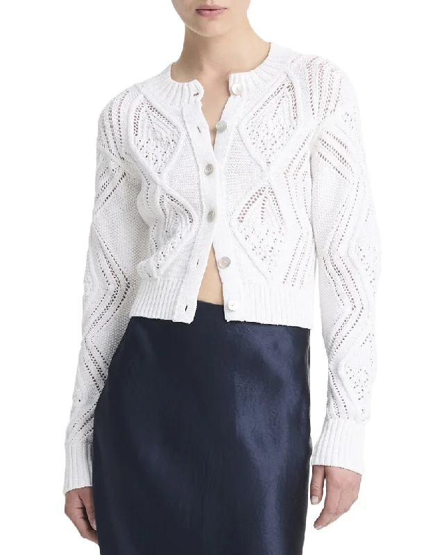 Vince Diamond Cable Cardigan Layered Multi-layer Single Layer