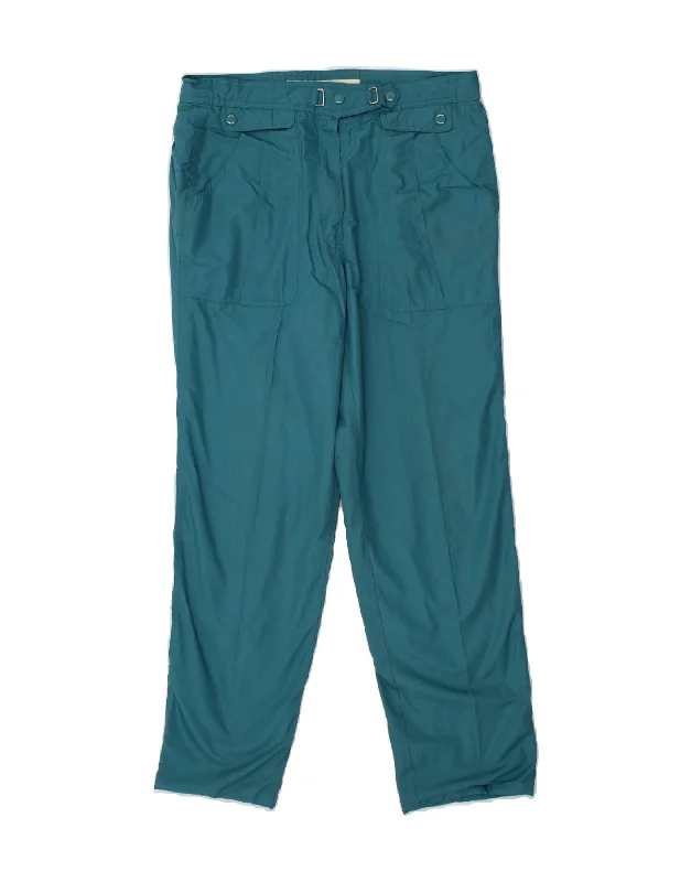 VINTAGE Womens Straight Trousers EU 44 XL W32 L29 Blue Polyester Trousers Elastic Waist Soft VINTAGE Womens Straight Trousers EU 44 XL W32 L29 Blue Polyester Trousers Elastic Waist Soft