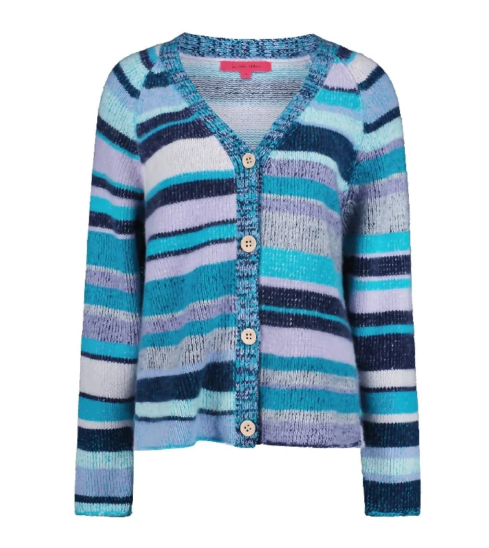 Women's Stripe Super Soft Cardigan In Blue Multi Lightweight Heavyweight Midweight