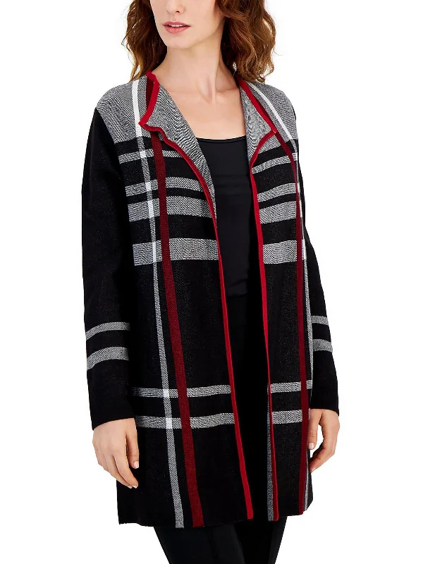 Womens Striped Open Front Cardigan Sweater Terry Terry Cloth Terry Knit