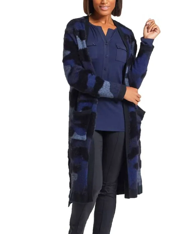 Zendaya Duster Cardigan In Blue Multi Seamless Knitted Crochet