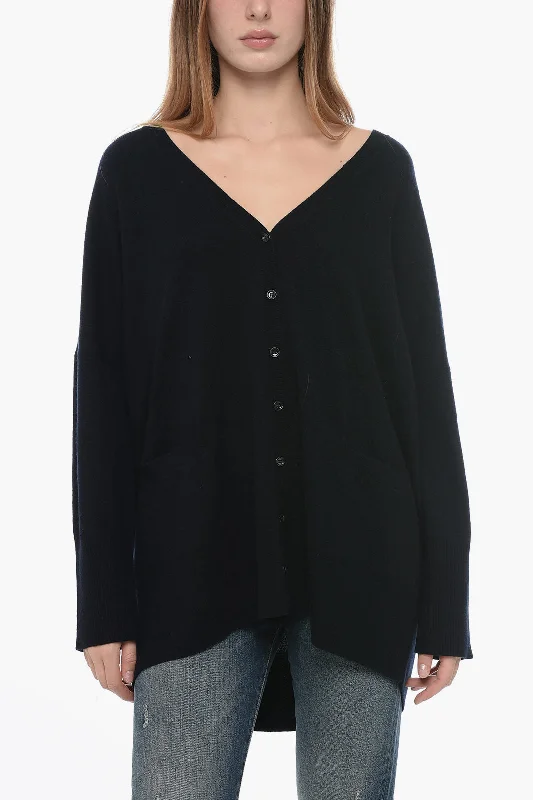 Allude Cashmere Cardigan with V-Neck Faux Fur Fabric Real Fur Fabric Shearling Fabric