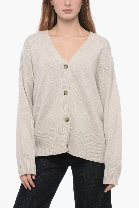 Allude Virgin Wool and Cashmere Cardigan with 4-Buttons Bright Pastel Dark