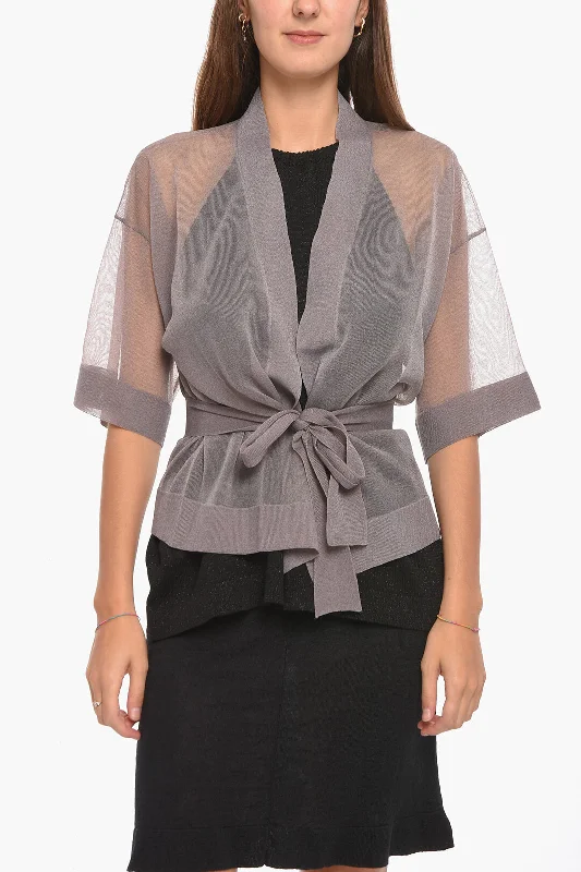 Altea Transparent Cardigan with Removable Belt Satin Blend Silk Blend Wool Blend