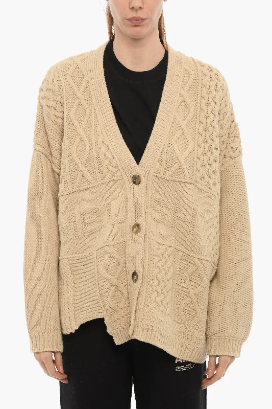 Ambush V-Neck Cable Knit Cardigan Houndstooth Herringbone Solid