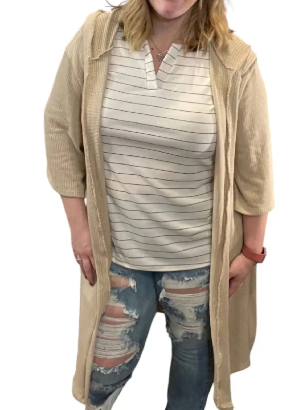 Belted Hooded Cardigan In Stone Soft Cozy Warm