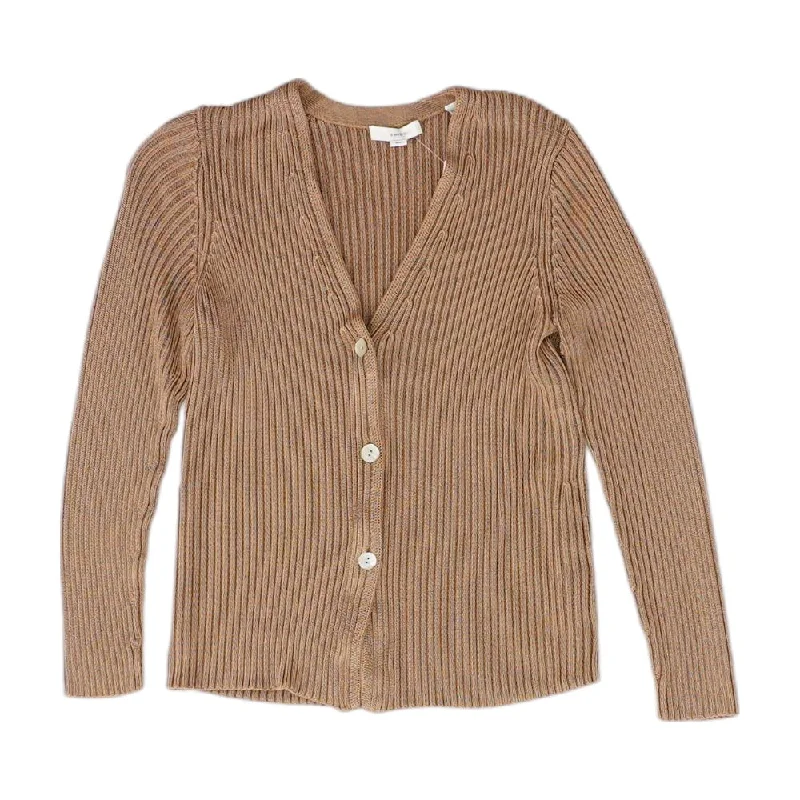 Brown Solid Cardigan Sweater Glossy Satin Silk