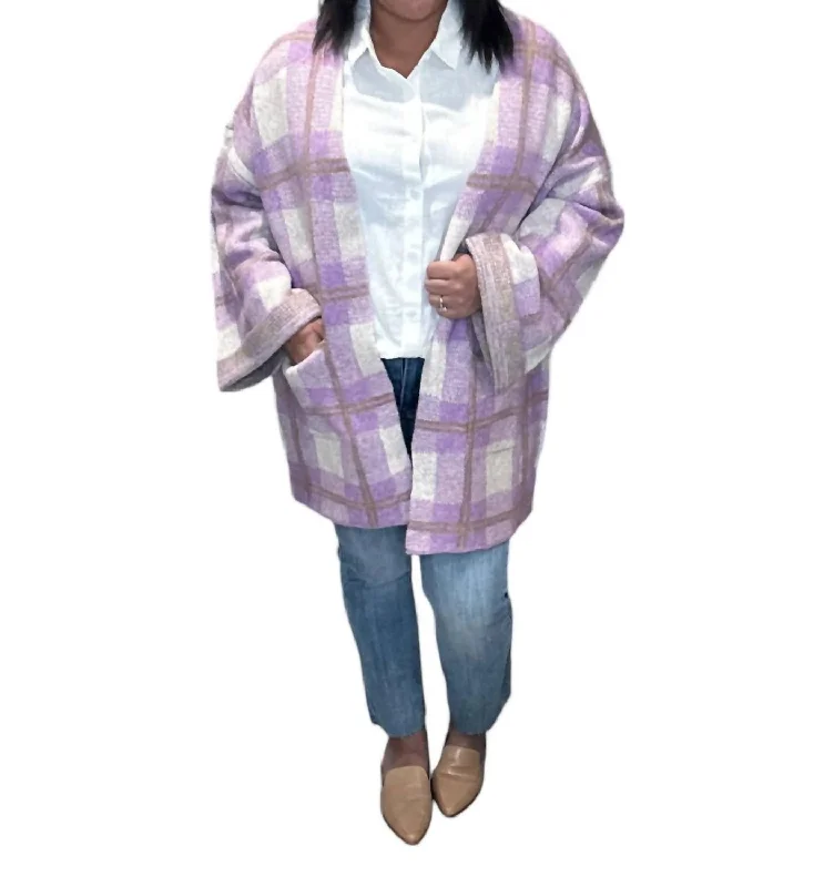 Charli Swing Cardigan In Lilac Plaid Oversized Loose Flowy