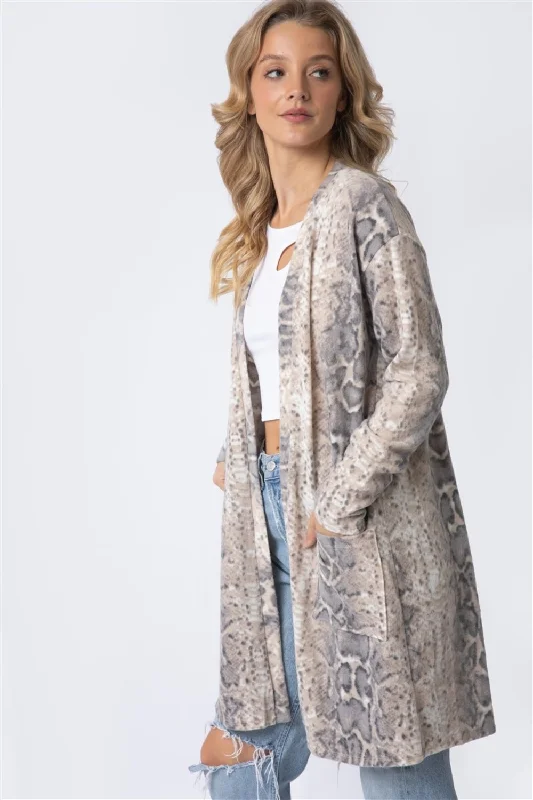 Cherish Apparel Animal Print Flannel Open Front Longline Cardigan Plaid Cardigan Polka Dot Checkered