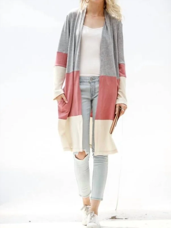 Cozy Color Block Cardigan In Heather Grey Seamless Knitted Crochet