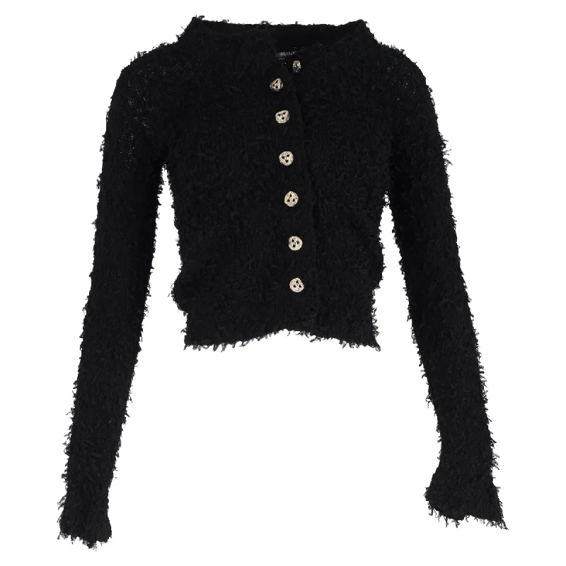 Dolce & Gabbana Embellished Buttons Tweed Cardigan in Black Nylon Polka Dot Checkered Tartan