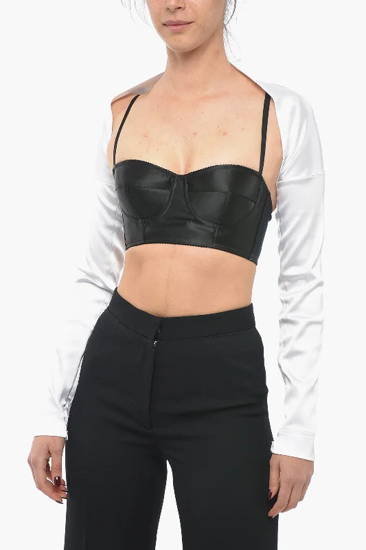 Dolce & Gabbana Satin Crop Cardigan with Zipped Sleeve Zippered Front Buttoned Front Snap Front