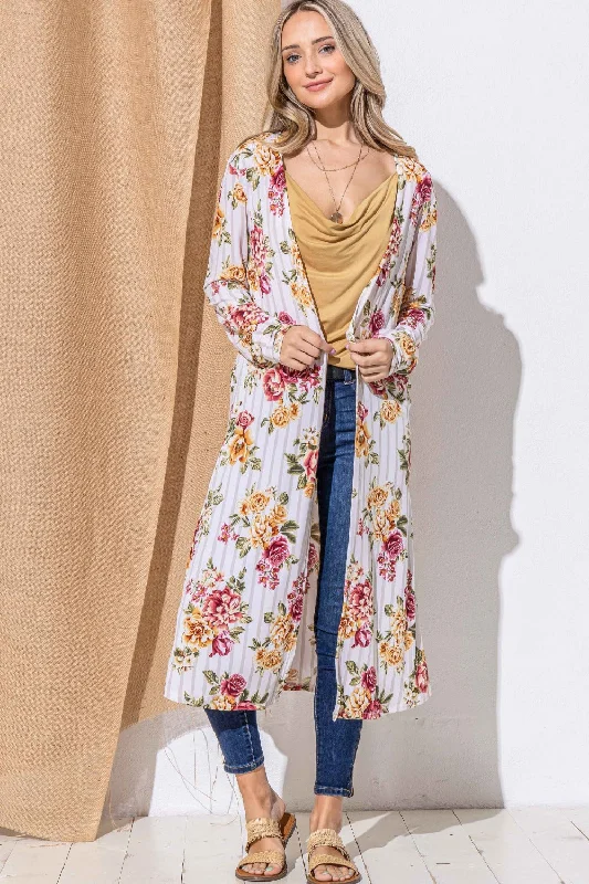 Floral Kimono Open Front Longline Cardigan Cable Knit Ribbed Knit Lace Knit