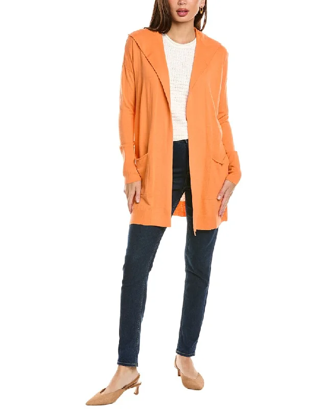 Forte Cashmere Hooded Drape Silk & Cashmere-Blend Cardigan Fleece Cardigan Nylon Polyester