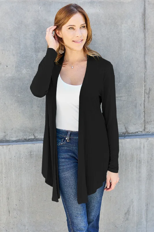 Full Size Open Front Long Sleeve Cardigan Terry Terry Cloth Terry Knit