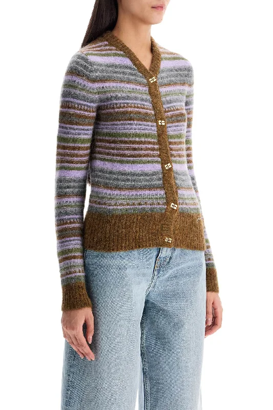 Ganni Soft Striped Cardigan With Fluffy Sequined Glittery Shiny
