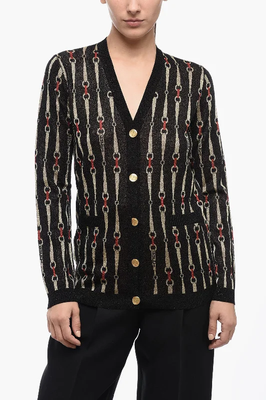 Gucci Lurex MORSET Cardigan with Logoed Buttons Neon metallic Matte
