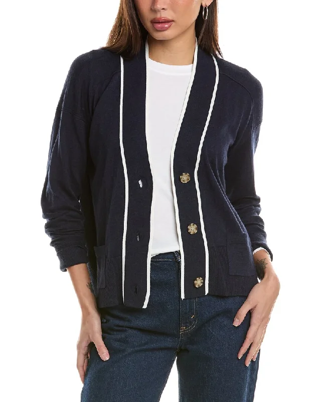 Hannah Rose Tipped High-Low Cashmere-Blend Cardigan Solid Print Embellished