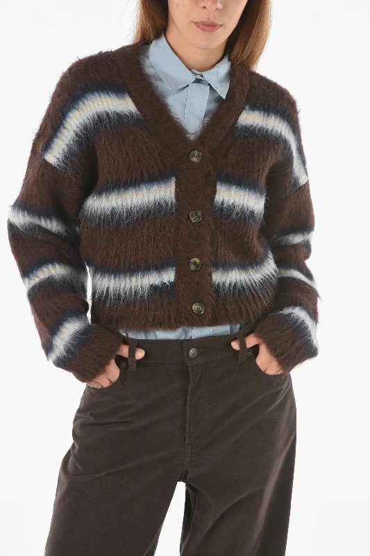 Kenzo Striped Motif Crop Cardigan Spandex Blend Rayon Blend Denim Blend