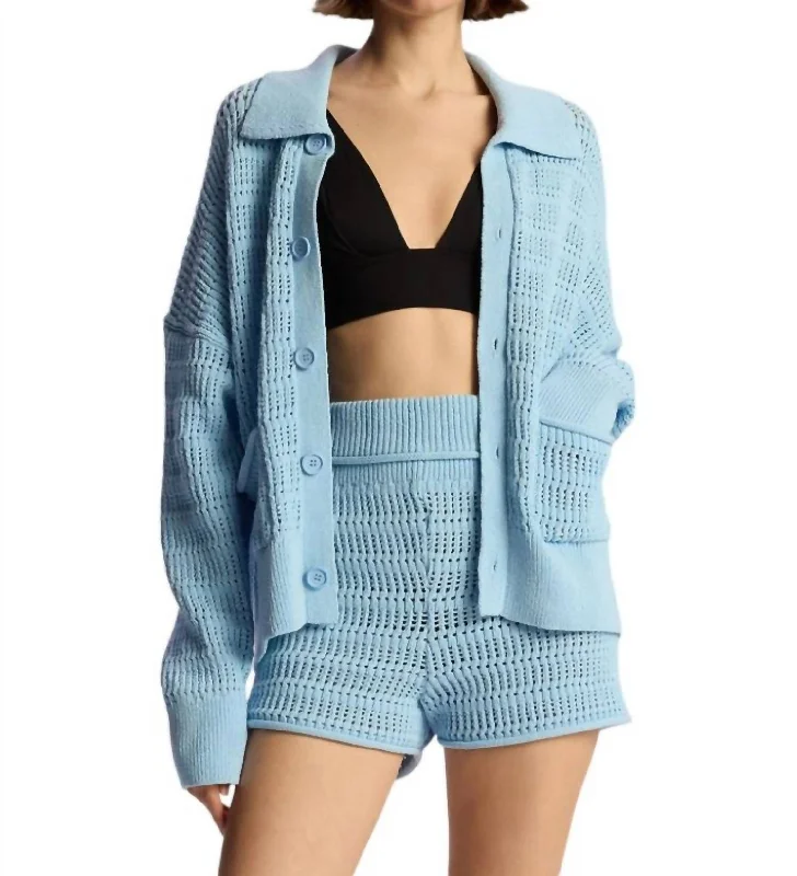 Kingsley Crochet Knit Cardigan In Rio Spandex Rayon Corduroy