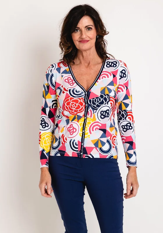 Leo & Ugo Rhinestone Vibrant Print Cardigan, Multi Button Cardigan Zip Cardigan Pullover Cardigan