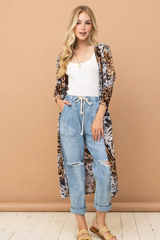 Leopard Kimono Open Front Longline Cardigan Boxy Cardigan Fitted Cardigan A-Line