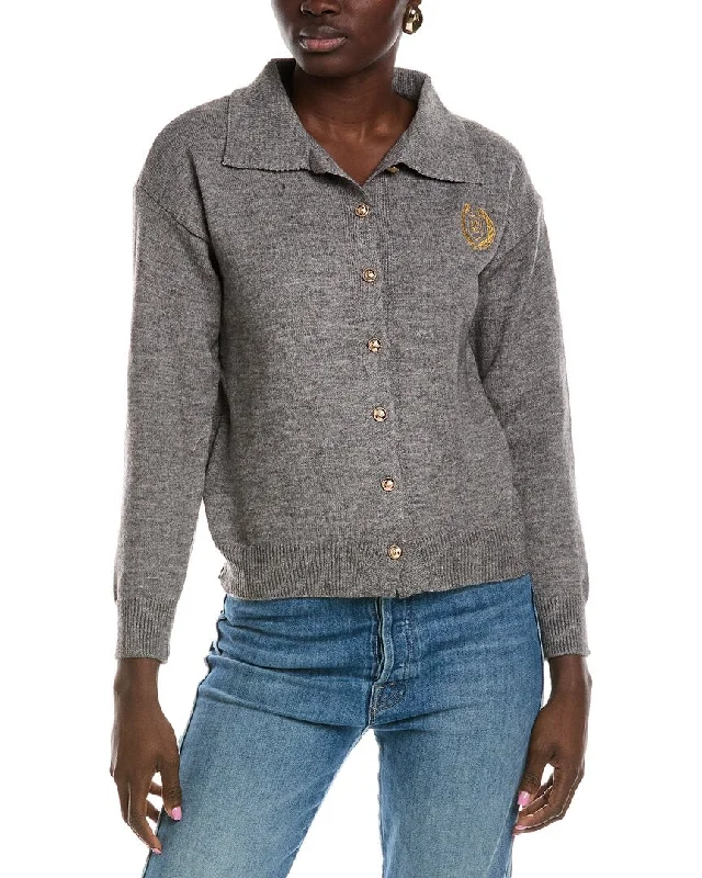 Madison Miles Embroidered Cardigan Cashmere Blend Cotton Blend Poly Blend