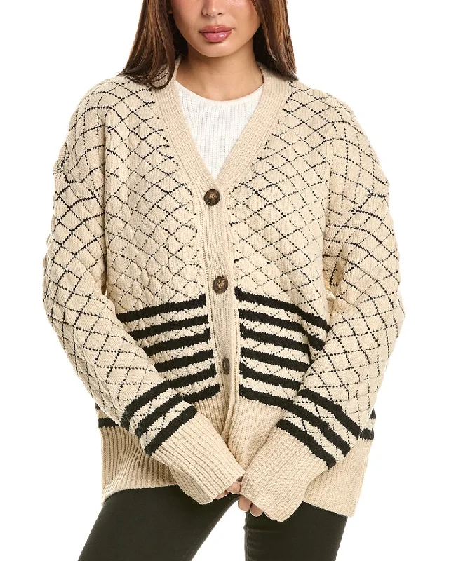 Maronie Diamond Stitch Cardigan Solid Color Striped Floral Print