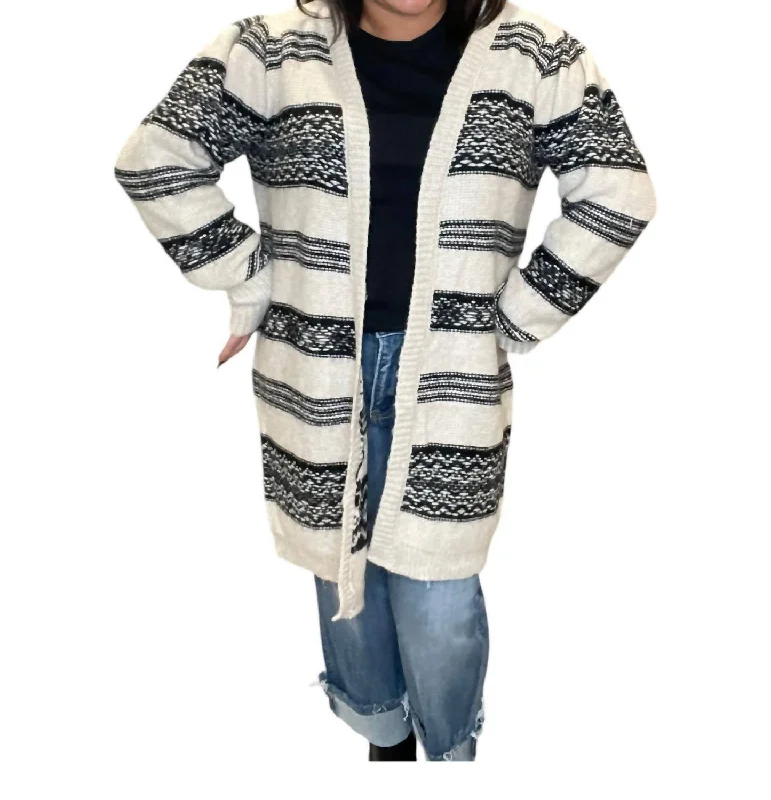 Marsha Patterned Open Cardigan In Cream/black Modern Contemporary chic