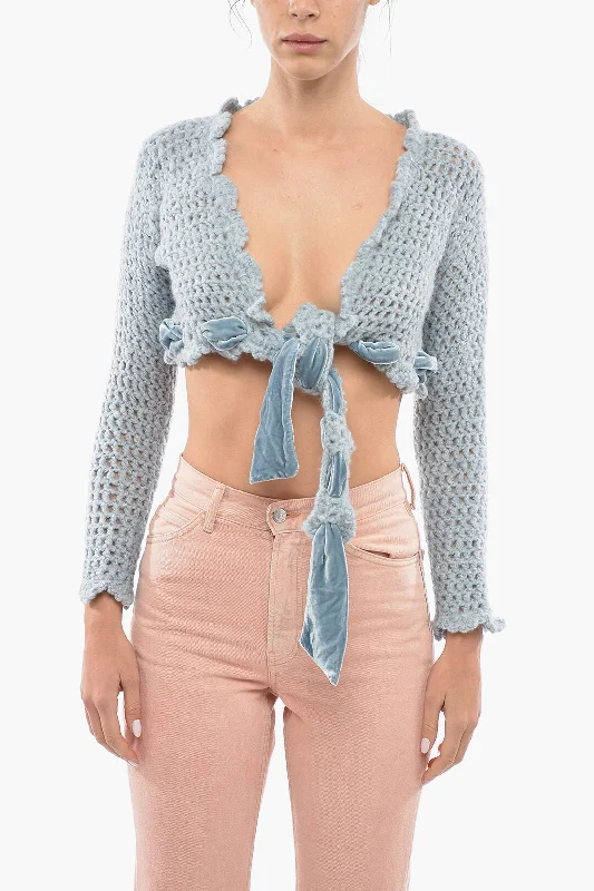 Matimì Openwork Cropped Cardigan with Self-tie Detailing Terry Blend Velvet Blend Canvas Blend Matimì Openwork Cropped Cardigan with Self-tie Detailing Terry Blend Velvet Blend Canvas Blend