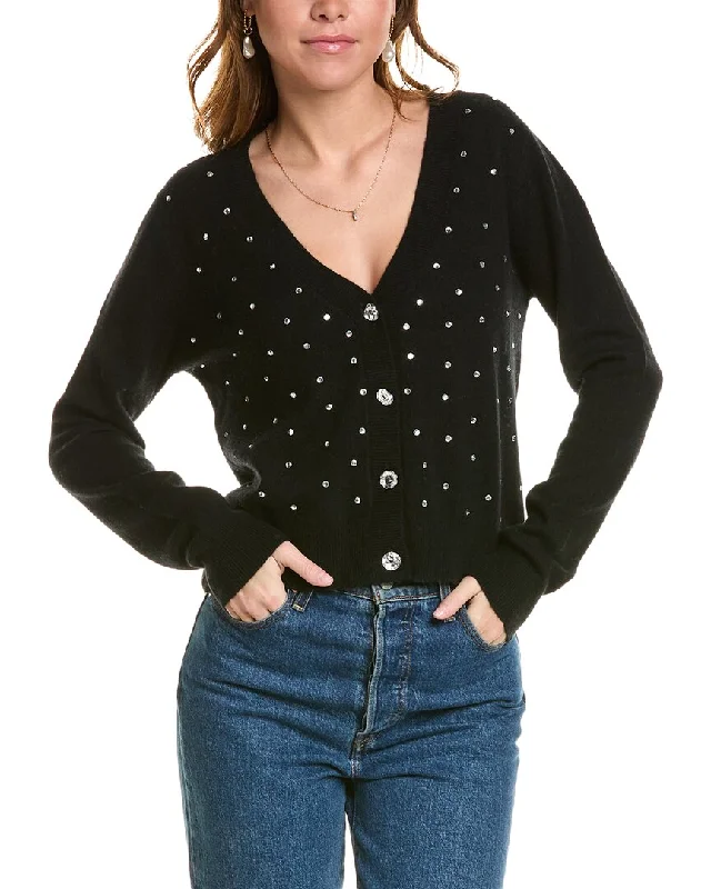 Minnie Rose Crystal Button Cashmere Cardigan Open Front Closed Front Wrap Front