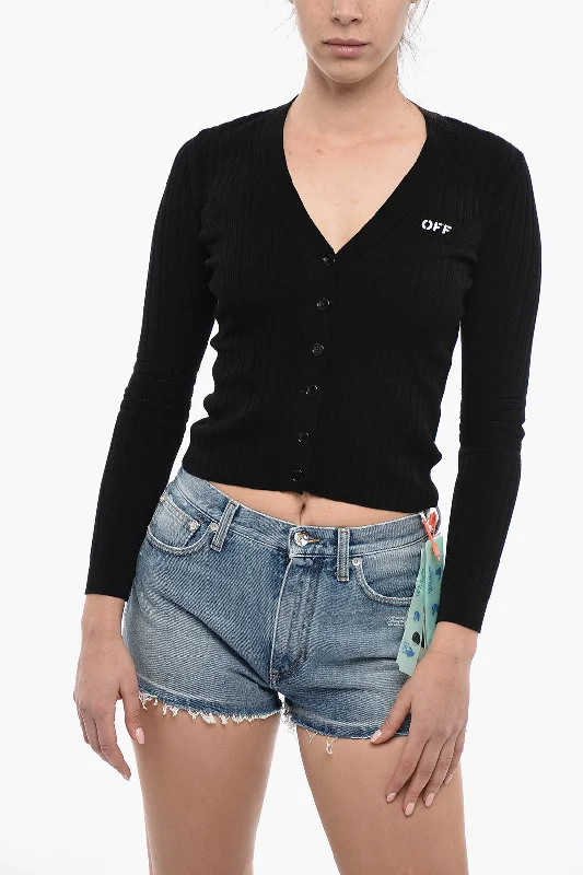 Off-White Ribbed STAMP Cardigan With Cutouts Fitted Loose Oversized