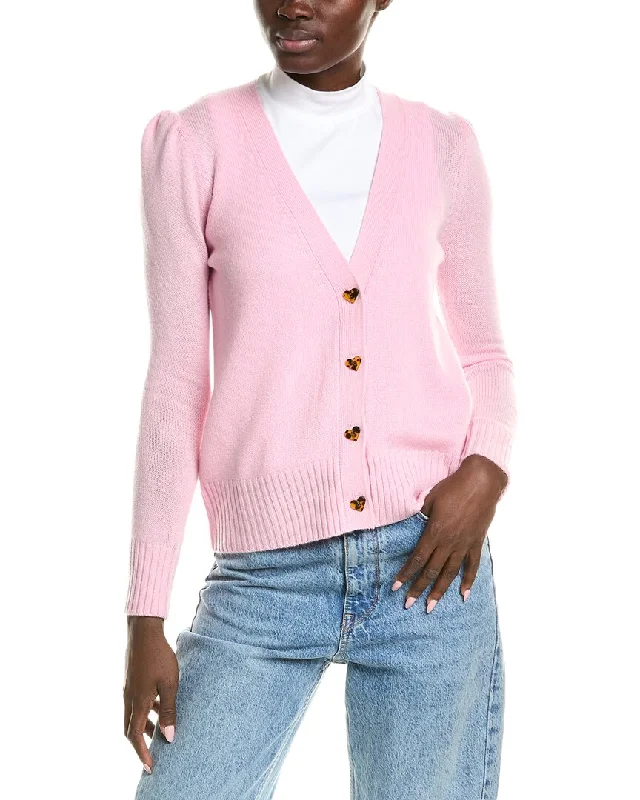 QUINN Puff Sleeve Wool & Cashmere-Blend Cardigan Chenille Fabric Brocade Fabric Lace Fabric