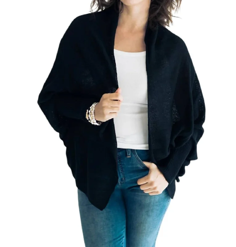 Reagan Cardigan In Black Stretchy Elastic Breathable