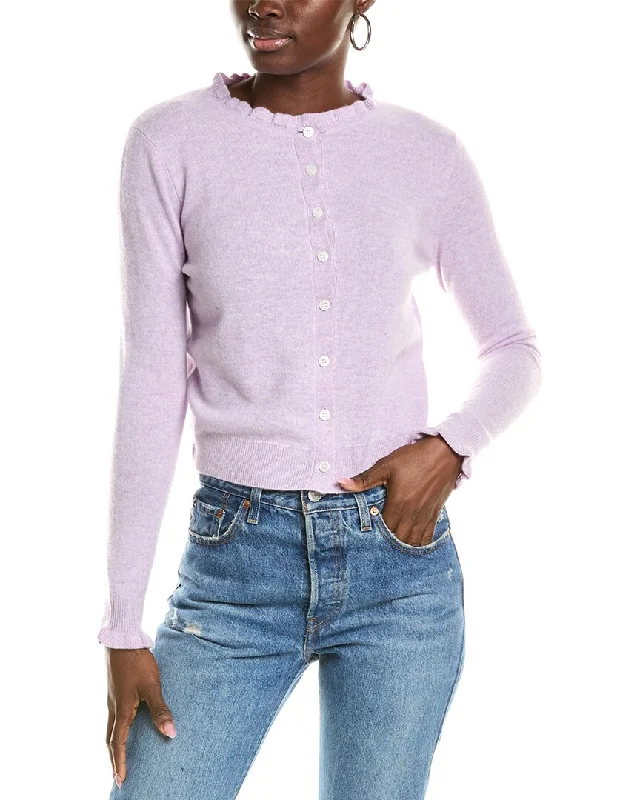 sofiacashmere Ruffle Cashmere Cardigan Real Fur Shearling Chenille