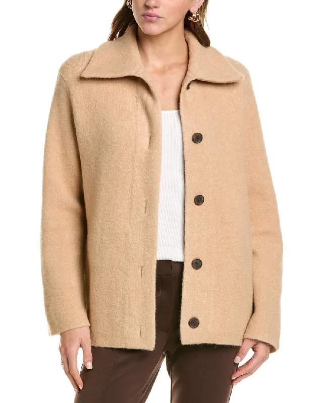 Vince Button Collar Wool & Alpaca-Blend Cardigan Velvet Chenille Corduroy