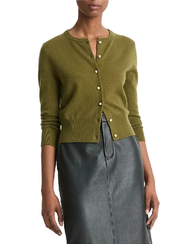 Vince Pearl Button Wool & Cashmere-Blend Cardigan Cable Knit Ribbed Knit Lace Knit