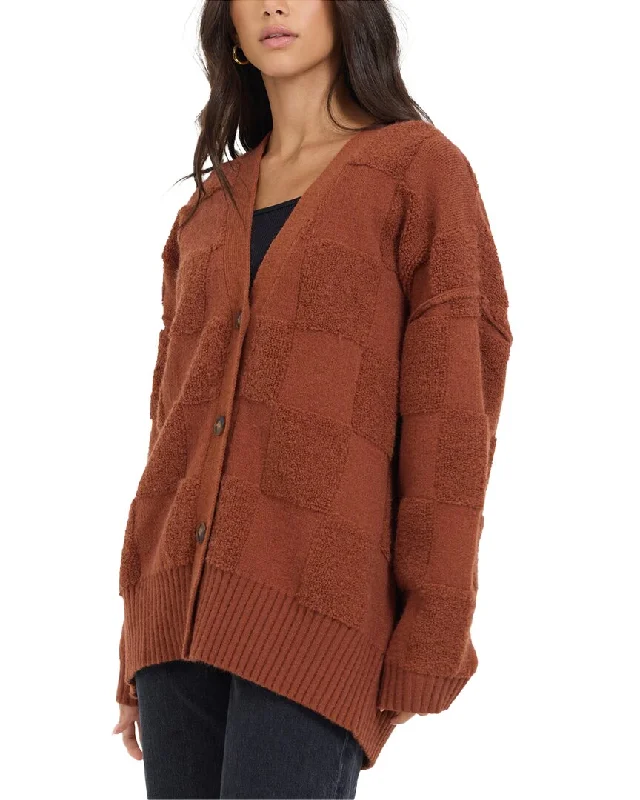 Vintage Havana Tonal Checkered Cardigan Mesh Blend Leather Blend Suede Blend