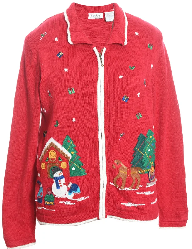Winter Scene Design Christmas Cardigan - S Neon metallic Matte