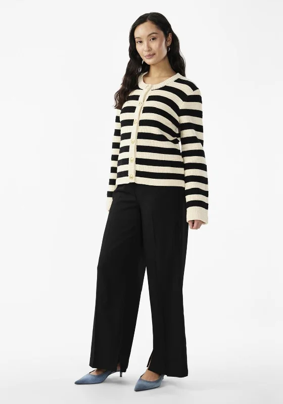 Y.A.S Rika Striped Knit Cardigan, Birch and Black Rayon Fabric Velvet Fabric Corduroy Fabric