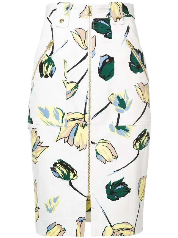 floral zipped skirt belted skirt waist